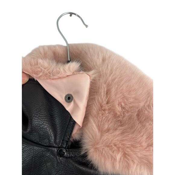 Candies Women's Faux Leather Pink Faux Fur Collar Moto Zip Jacket Small NWT - Picture 6 of 8